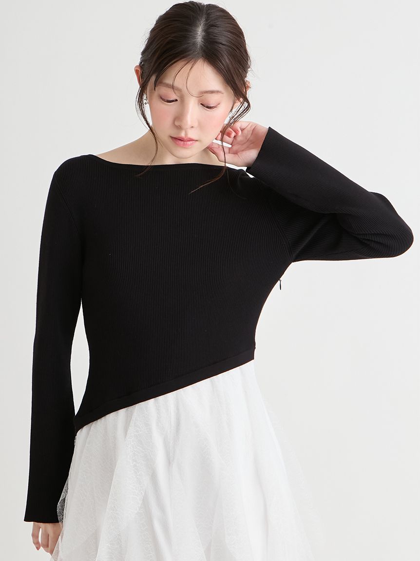ラッフルスカートドッキングニットワンピ(デイリーワンピース)｜DRESS