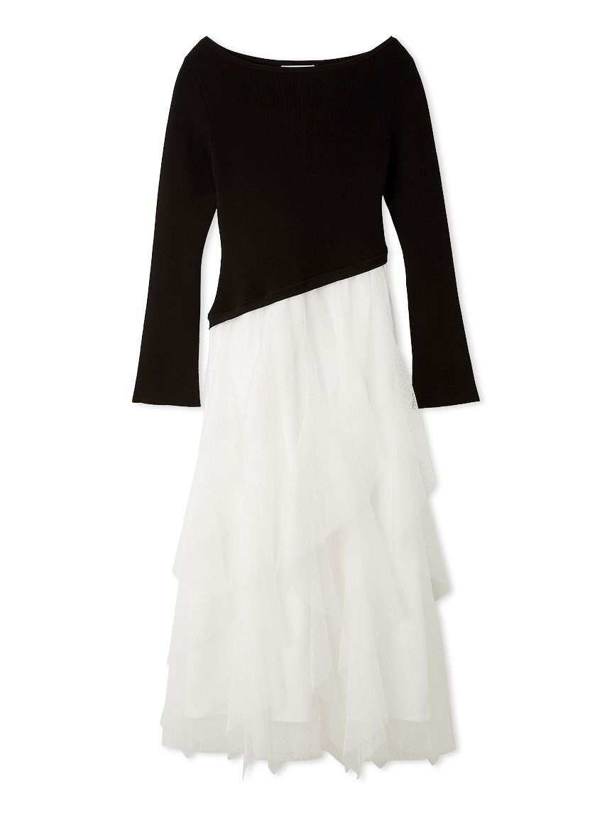 ラッフルスカートドッキングニットワンピ(デイリーワンピース)｜DRESS