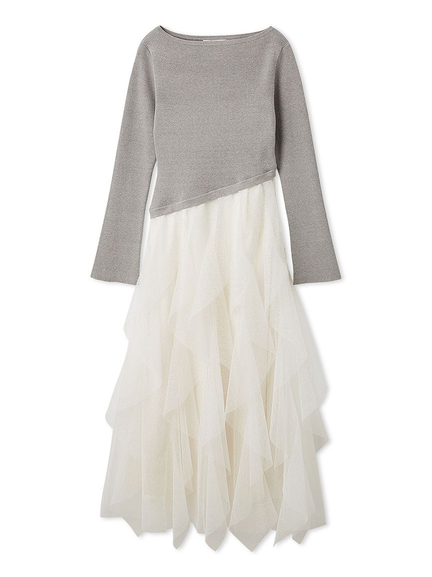 ラッフルスカートドッキングニットワンピ(デイリーワンピース)｜DRESS