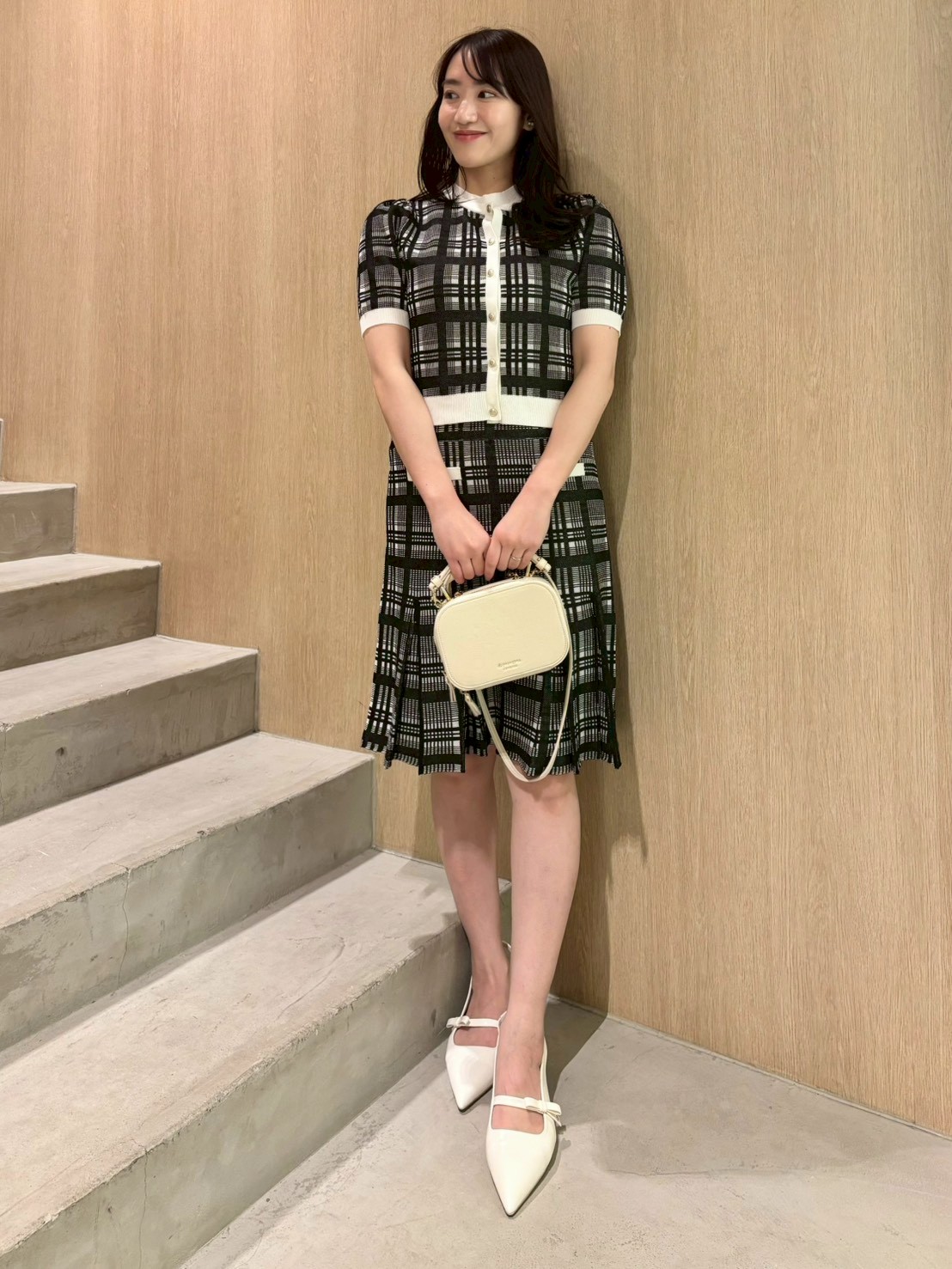 洗える】【WEB限定カラー】チェックジャカードミニニットワンピース