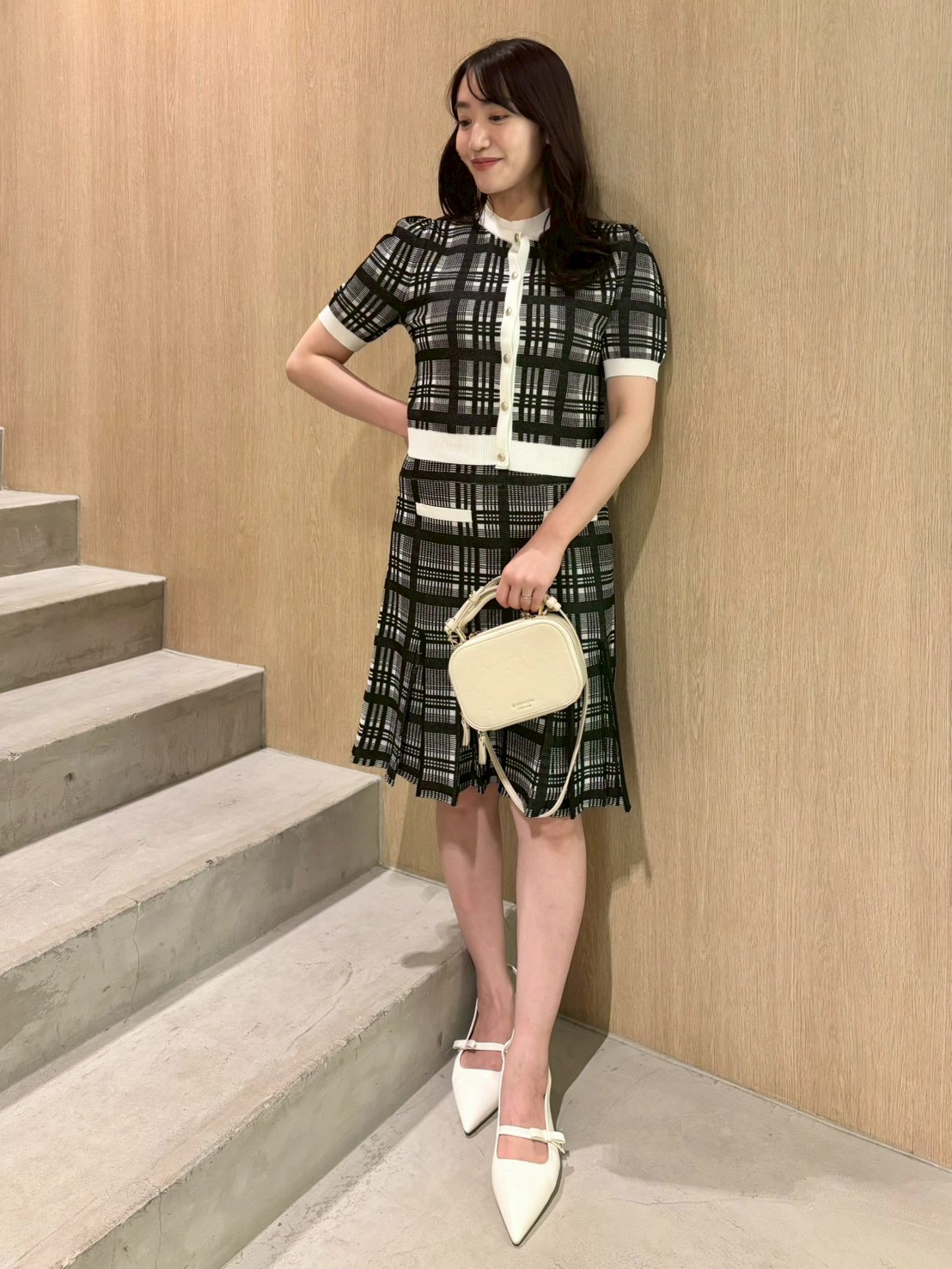 洗える】【WEB限定カラー】チェックジャカードミニニットワンピース