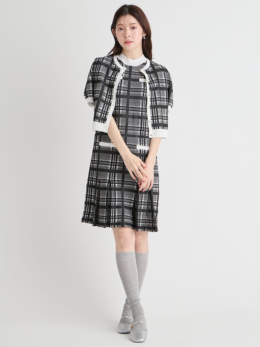 洗える】【WEB限定カラー】チェックジャカードミニニットワンピース