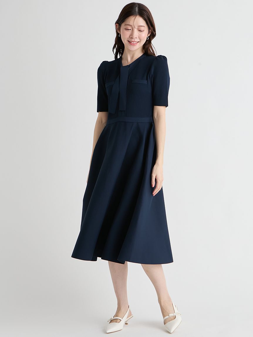 UVカット】【洗える】ボウタイニットワンピース(ニットワンピース