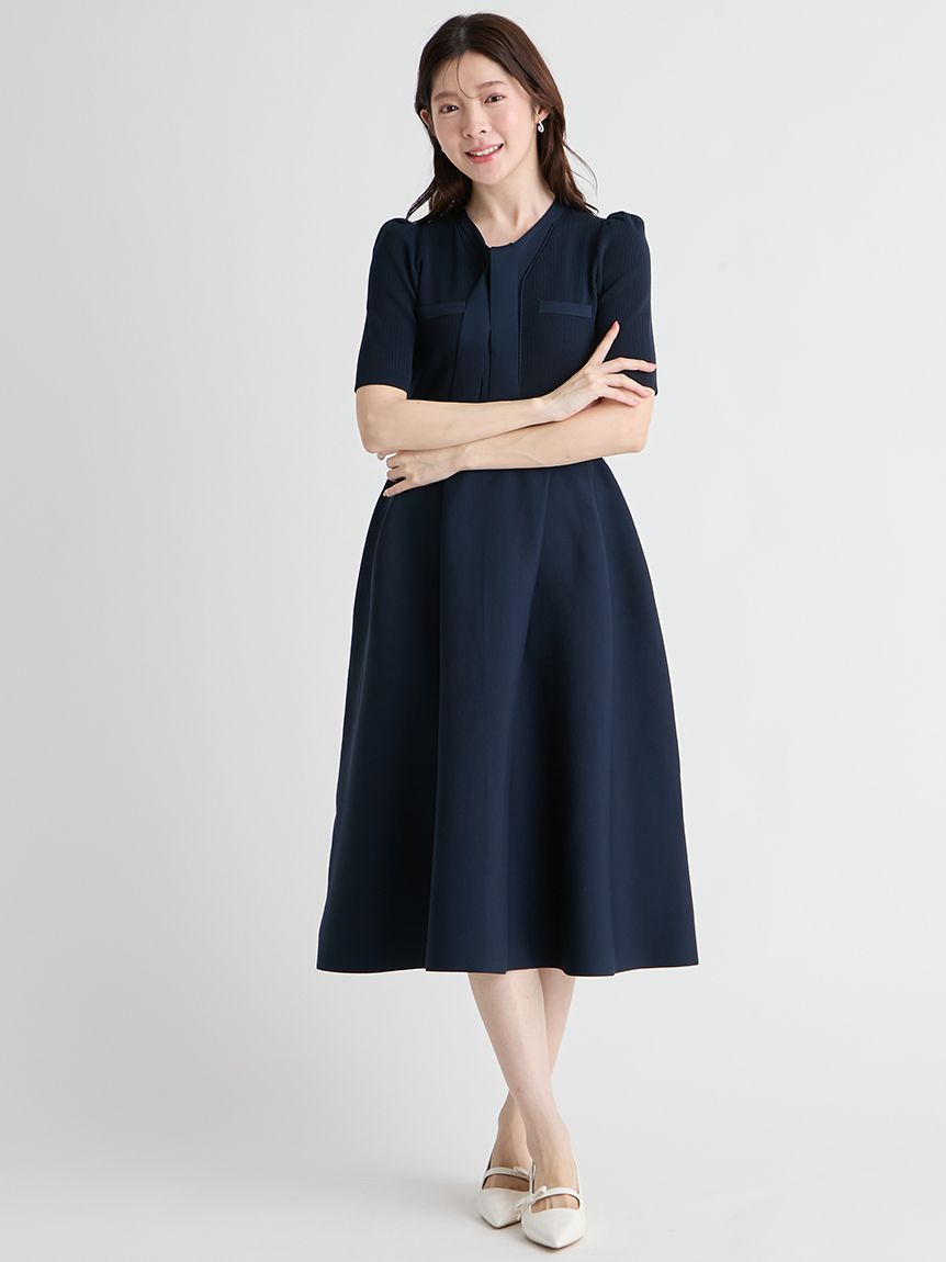 UVカット】【洗える】ボウタイニットワンピース(ニットワンピース