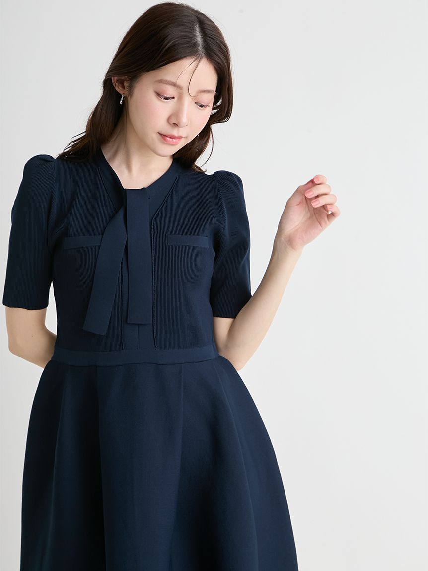 UVカット】【洗える】ボウタイニットワンピース(ニットワンピース