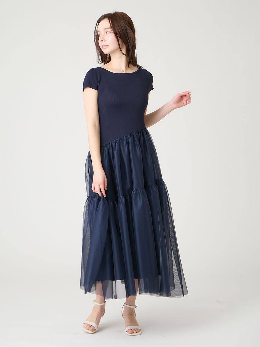 アシメチュールニットドッキングワンピース(ニットワンピース)｜DRESS