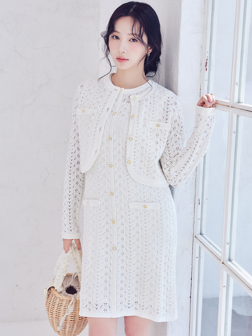 洗える】トリム透かし柄ミニワンピース(デイリーワンピース)｜DRESS