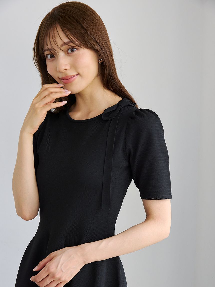 洗える】ネックリボンホールガーメントワンピース(ロングワンピース
