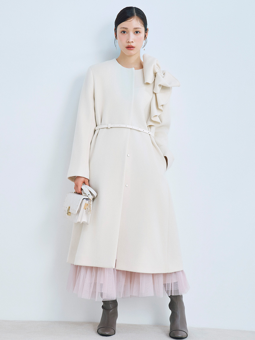 【極美品】セルフォード 白 ロングワンピース スクエアカラー ティアードS 上品 チュールティアードドッキングワンピース(ロングワンピース)｜DRESS