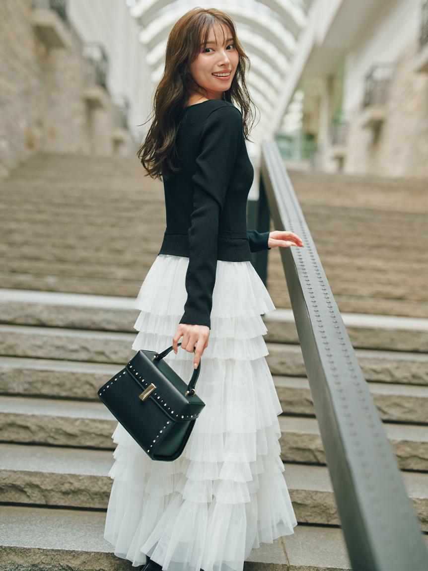 チュールティアードドッキングワンピース(ロングワンピース)｜DRESS