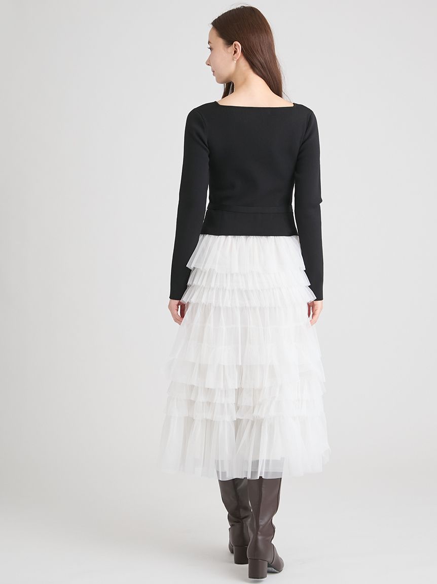 チュールティアードドッキングワンピース(ロングワンピース)｜DRESS