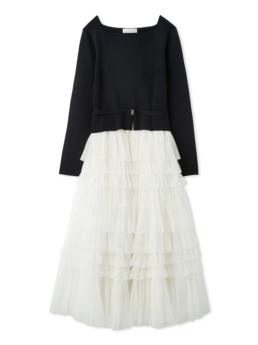 チュールティアードドッキングワンピース(ロングワンピース)｜DRESS