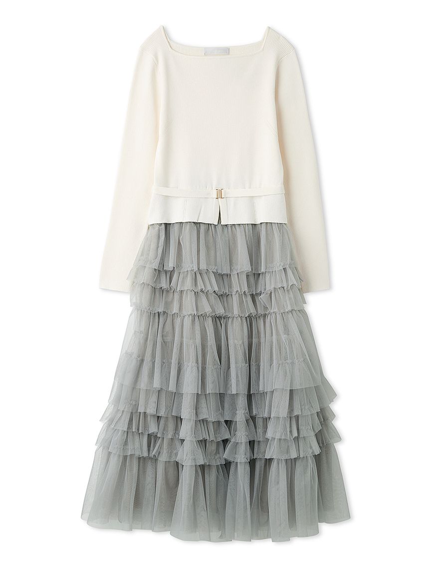 チュールティアードドッキングワンピース(ロングワンピース)｜DRESS