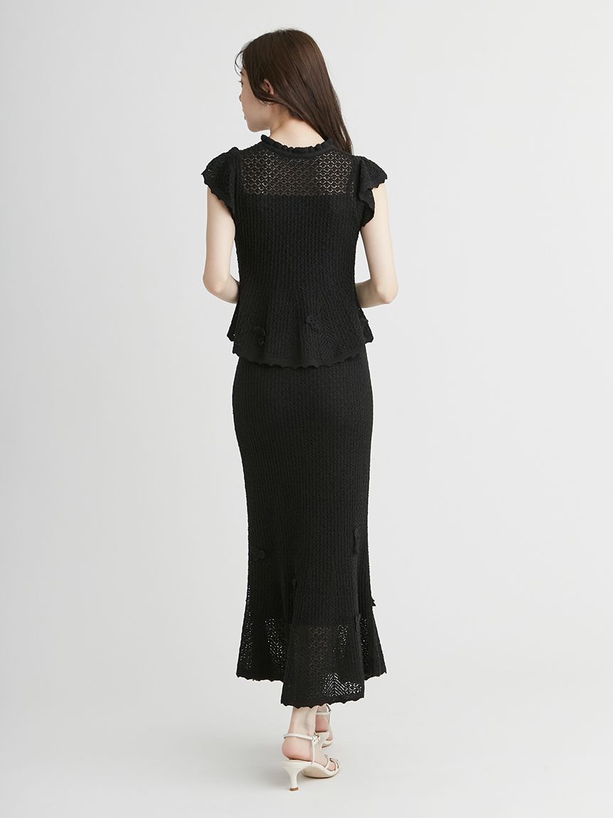 ナロー フラワーモチーフクロッシェニットナロースカート(SKIRT