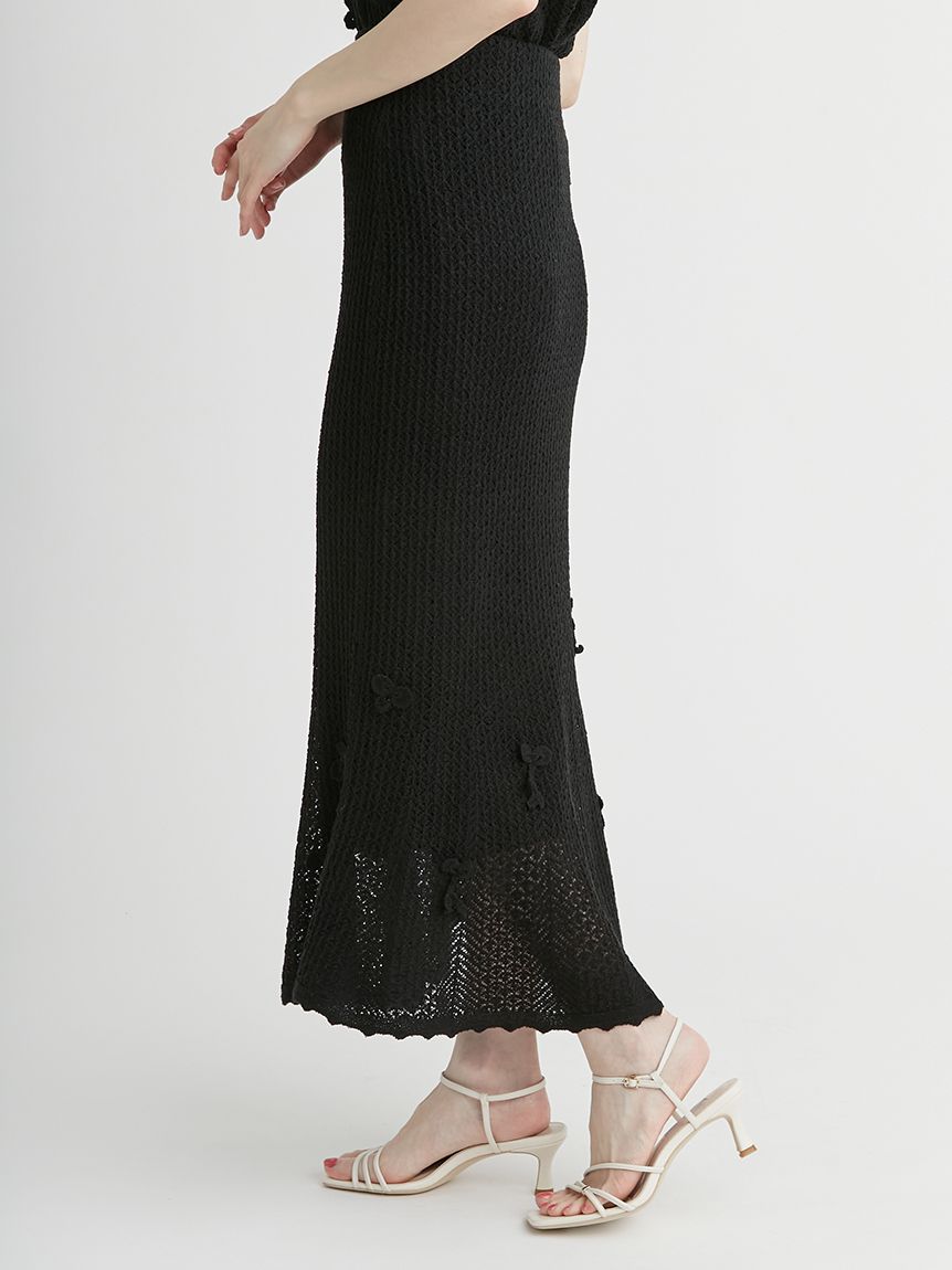 ローヘン 2025SS ナロースカート フラワーモチーフクロッシェニットナロースカート(SKIRT