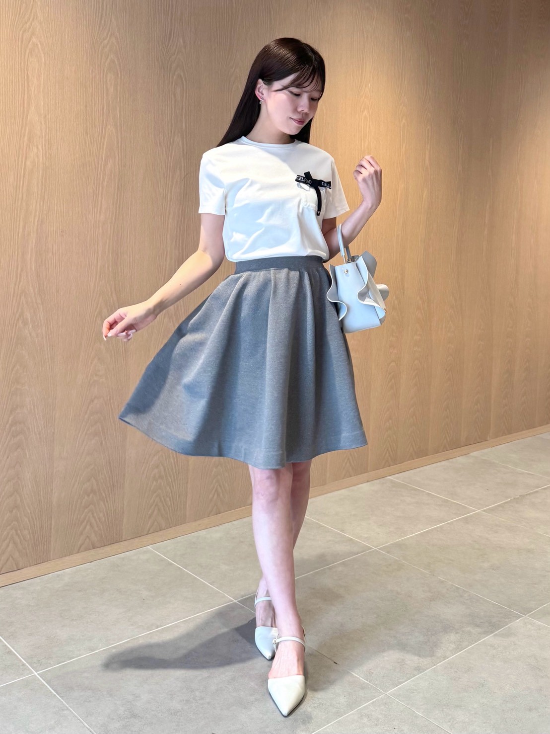 新品　Callaway 半袖ニット　スカート　セット　S 白　グレー ホールガーメントミニニットスカート(SKIRT（スカート）)｜CELFORD