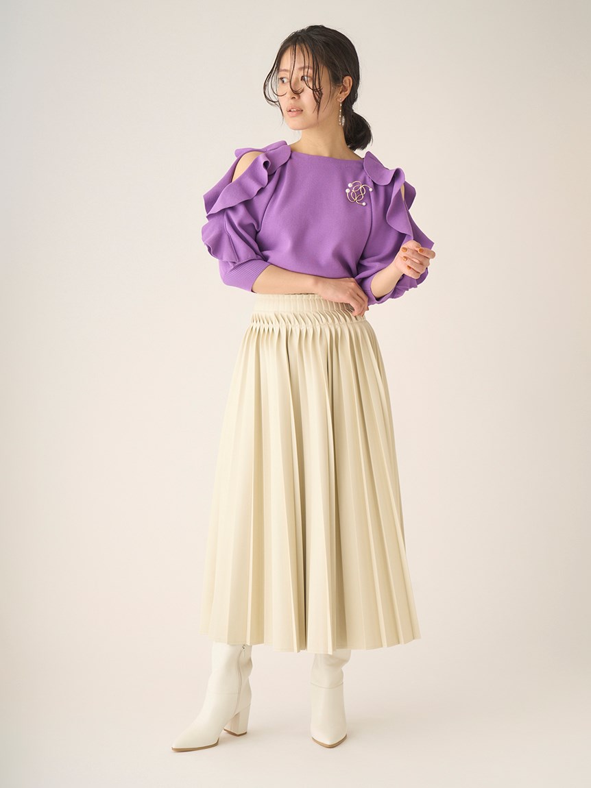 肩スリットフリルニットプルオーバー(ニットプルオーバー)｜TOPS 