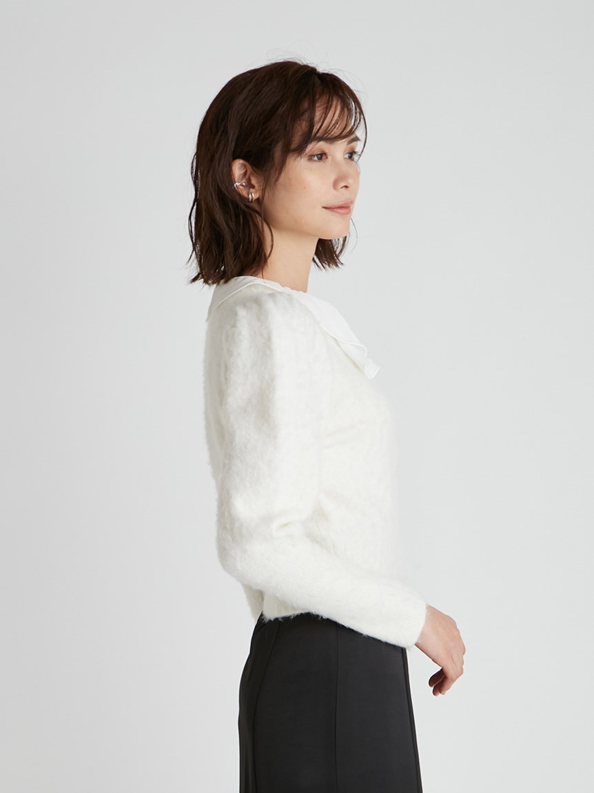 フリルカラー付きビジューカーデ(カーディガン)|TOPS(トップス