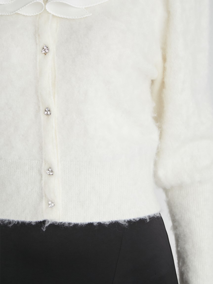 フリルカラー付きビジューカーデ(カーディガン)|TOPS(トップス