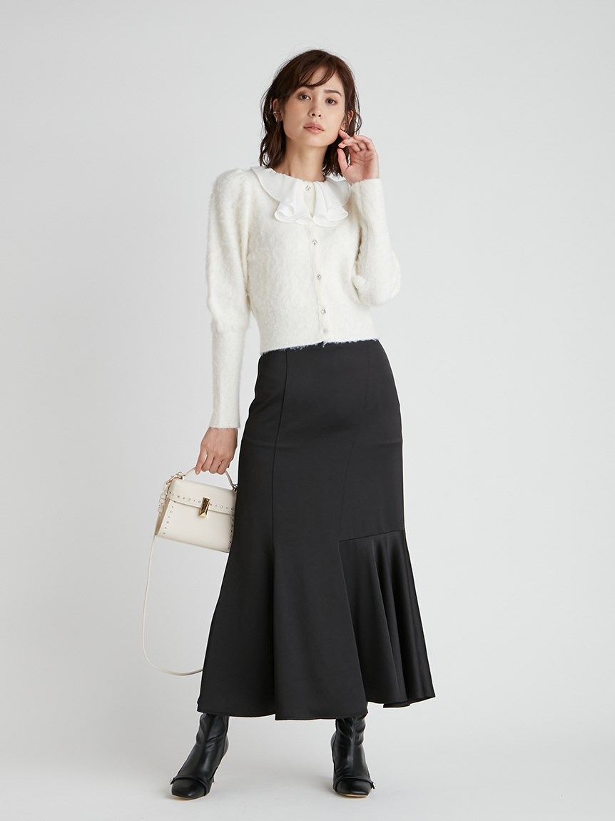 フリルカラー付きビジューカーデ(カーディガン)|TOPS(トップス