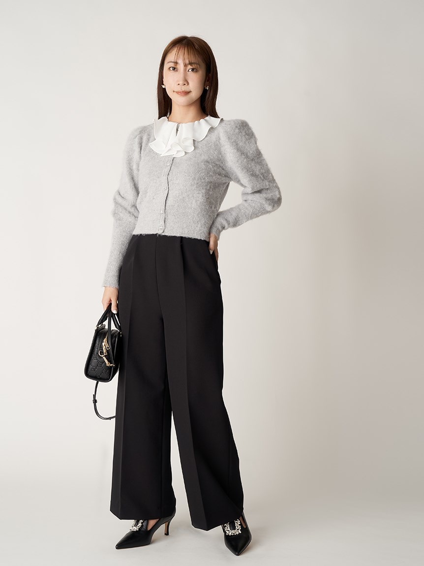 フリルカラー付きビジューカーデ(カーディガン)|TOPS(トップス