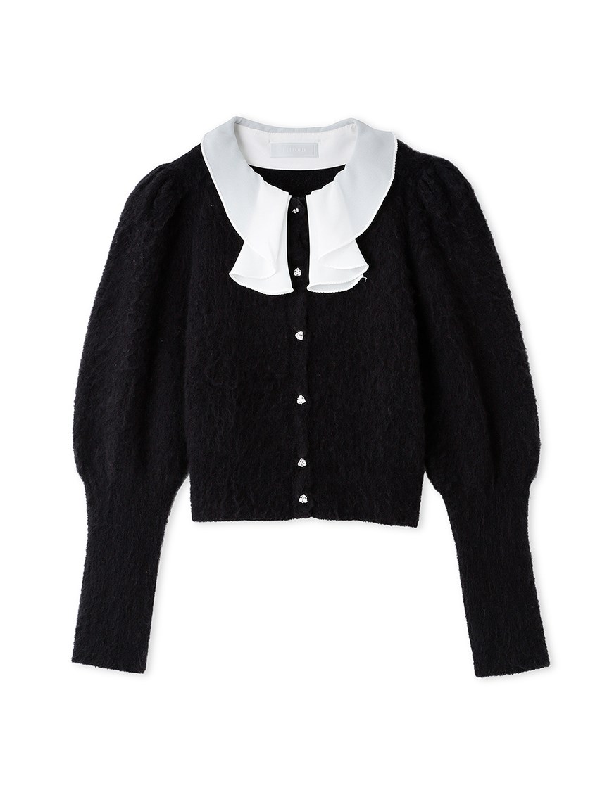 フリルカラー付きビジューカーデ(カーディガン)|TOPS(トップス