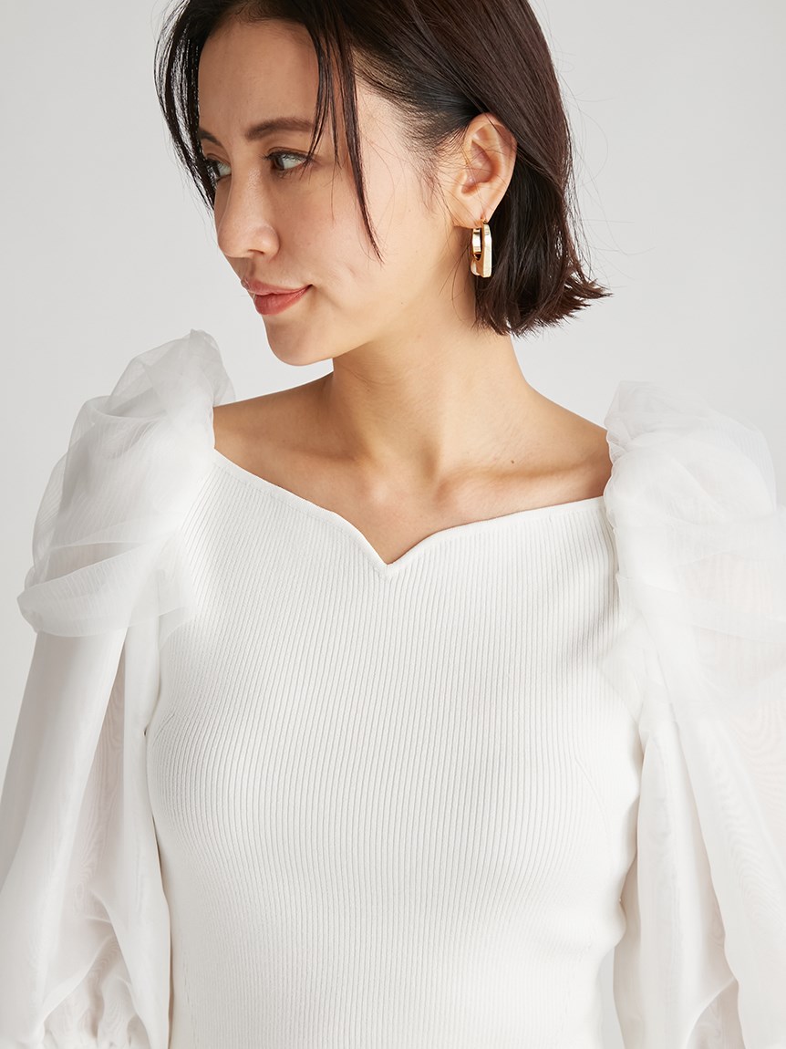 シアースリーブニットプルオーバー(ニットプルオーバー)｜TOPS 
