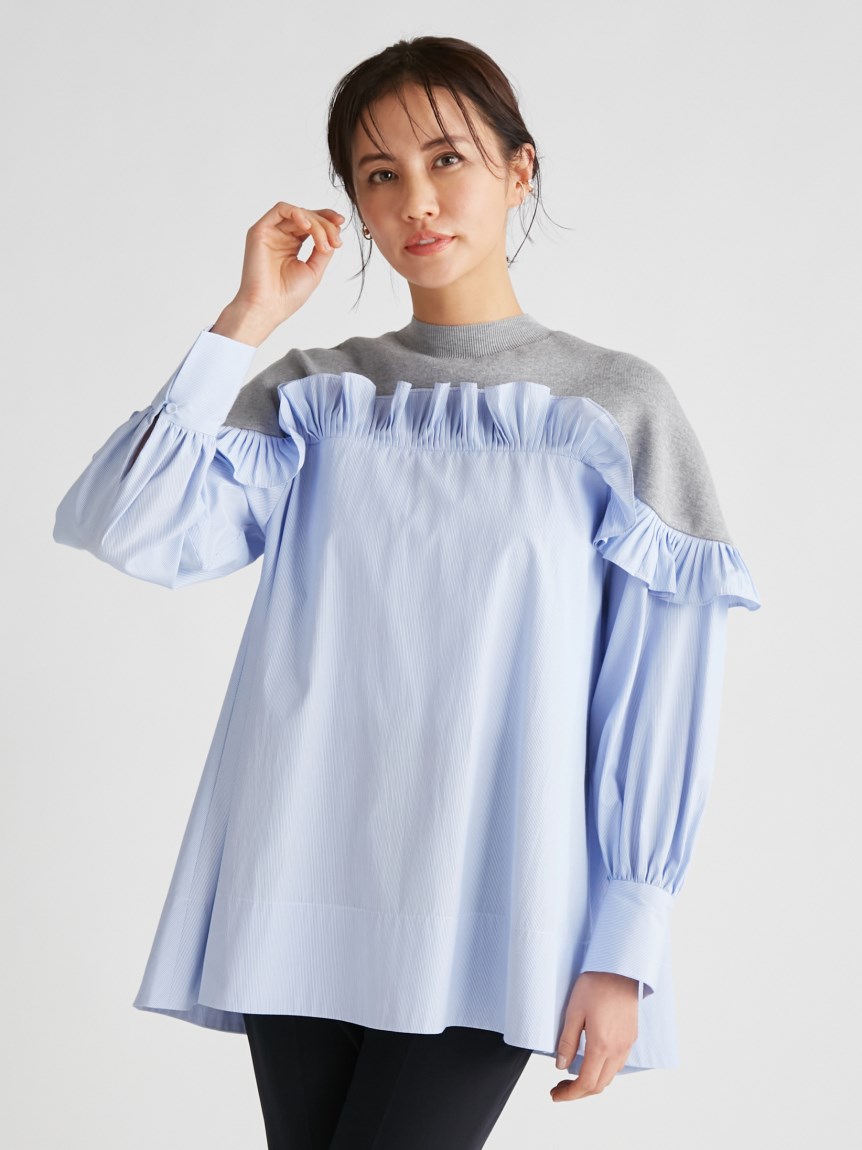 バックリボンニットコンビプルオーバー(ブラウス・シャツ)｜TOPS 