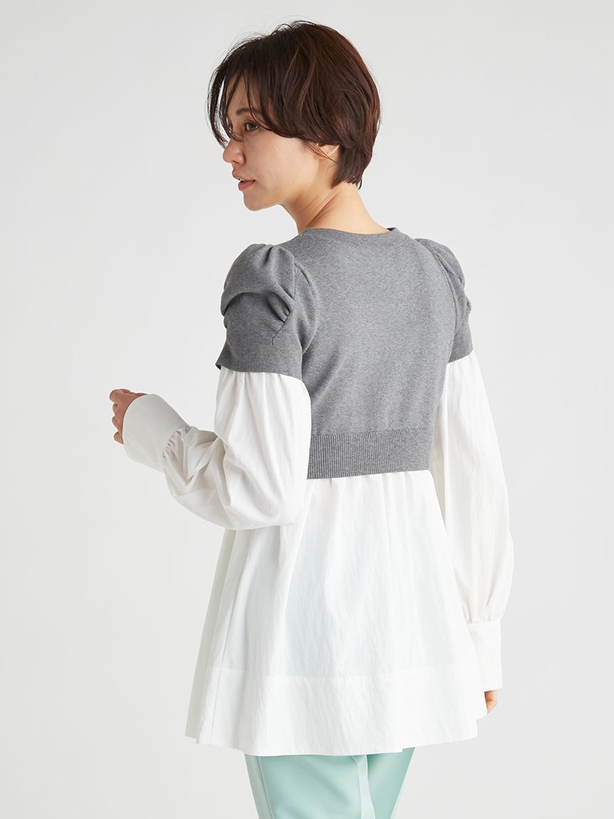 クロップドニットコンビプルオーバー(プルオーバー)｜TOPS（トップス