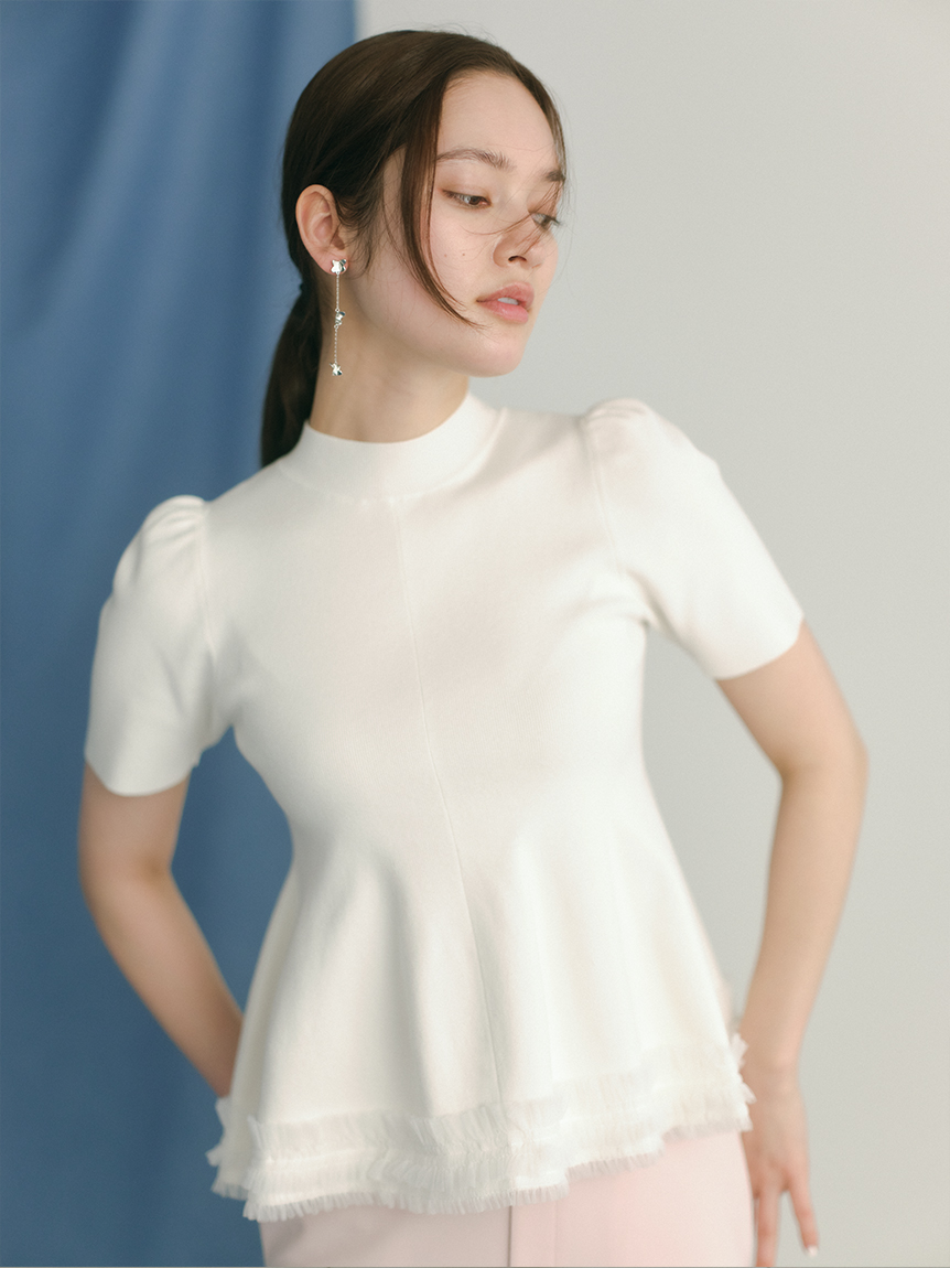 裾チュールペプラムニット(ニットプルオーバー)｜TOPS（トップス 