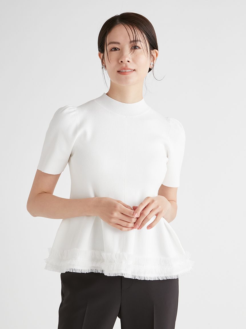 裾チュールペプラムニット(ニットプルオーバー)｜TOPS（トップス 