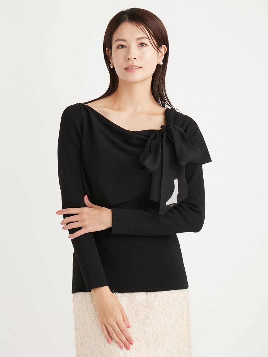 オフショルリボンニットプルオーバー(ニットプルオーバー)｜TOPS