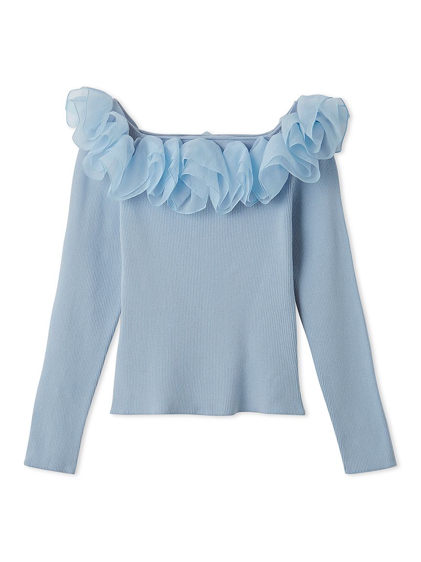 2WAYラッフルリブニットトップス(ニットプルオーバー)｜TOPS
