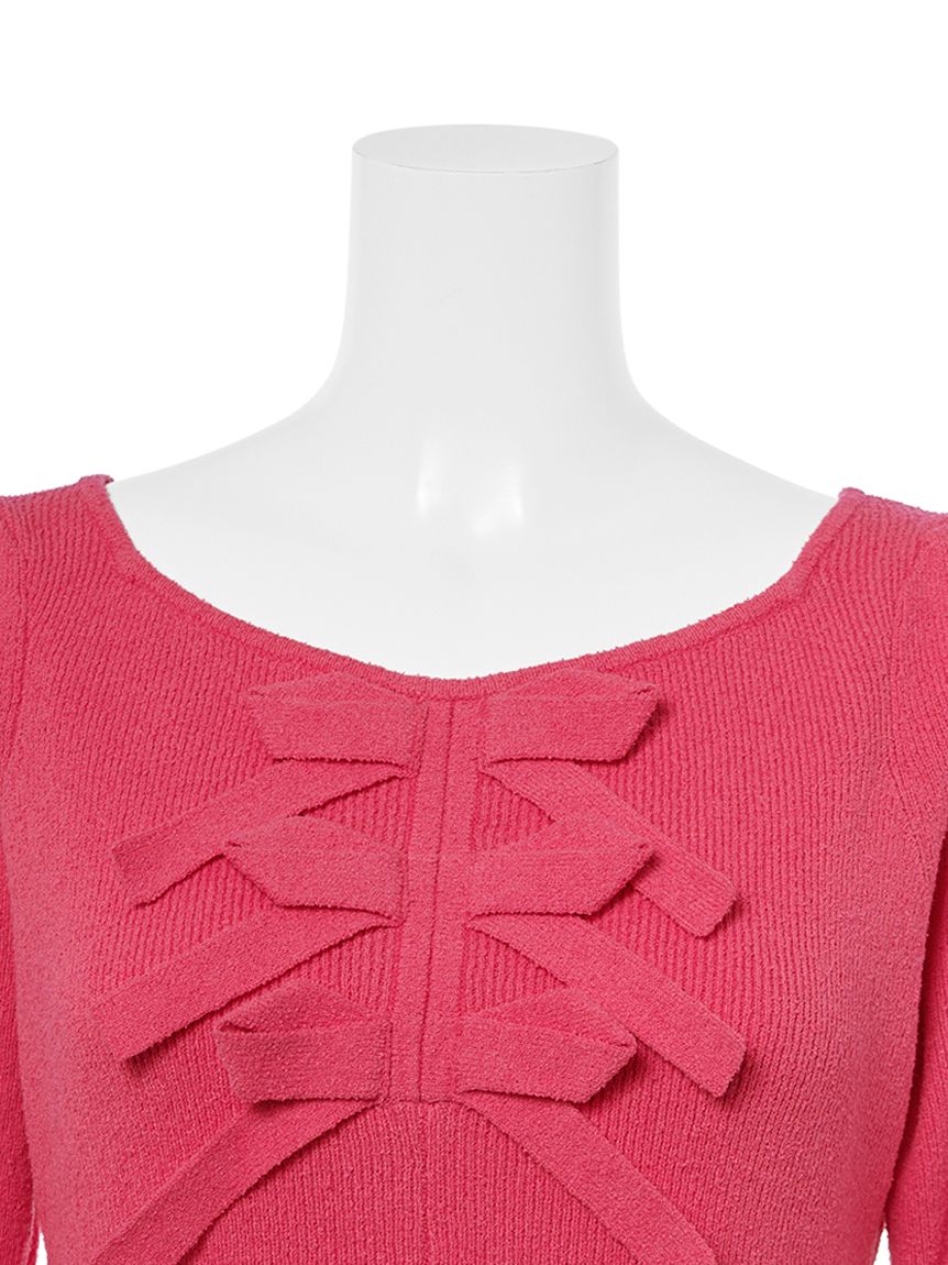 フロントリボンニットチュニック(ニットプルオーバー)｜TOPS