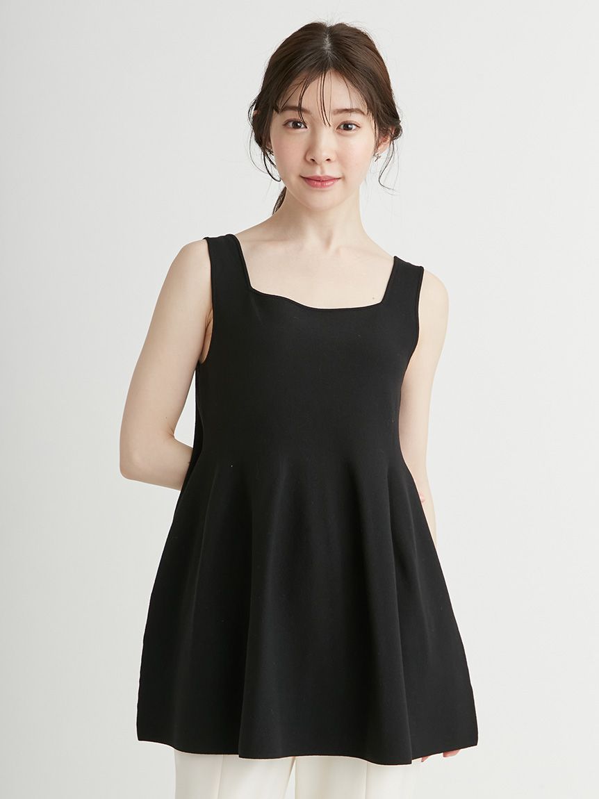 オフショルリボンペプラムトップス リボンショルダーペプラムニットプルオーバー(ニットプル