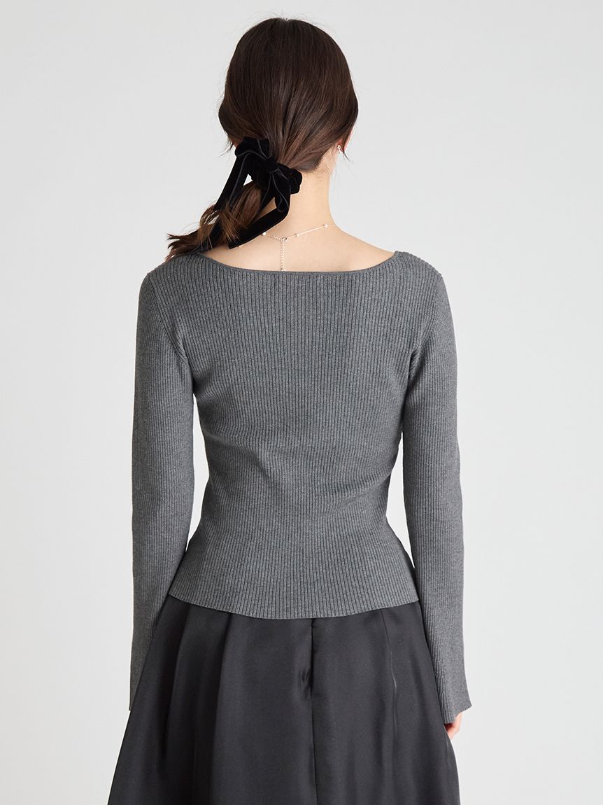 スクエアネックリブニットプルオーバー(ニットプルオーバー)｜TOPS