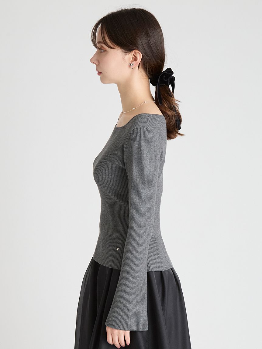 スクエアネックリブニットプルオーバー(ニットプルオーバー)｜TOPS