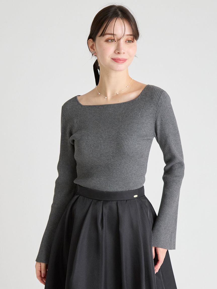 リブニット スクエアネックリブニットプルオーバー(ニットプルオーバー)｜TOPS