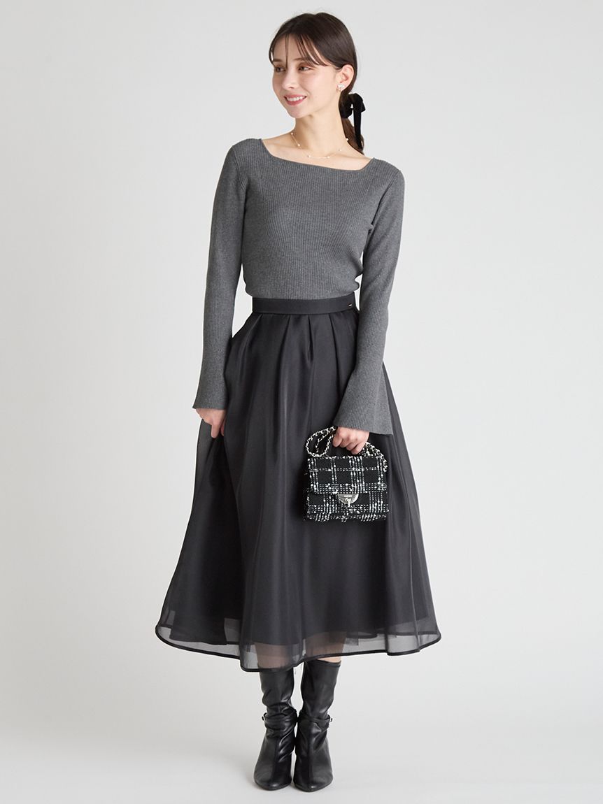 スクエアネックリブニットプルオーバー(ニットプルオーバー)｜TOPS