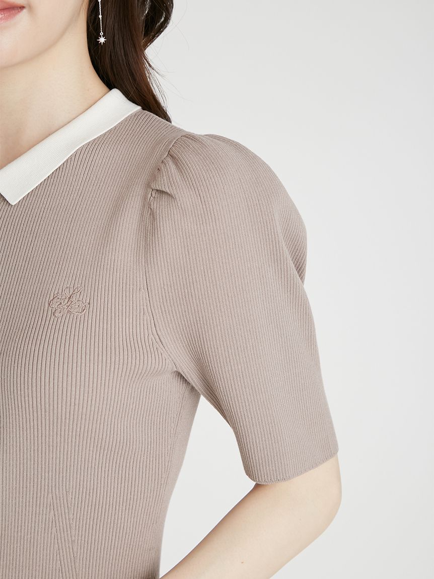 シルクブレンド衿付きニットプルオーバー(ニットプルオーバー)｜TOPS