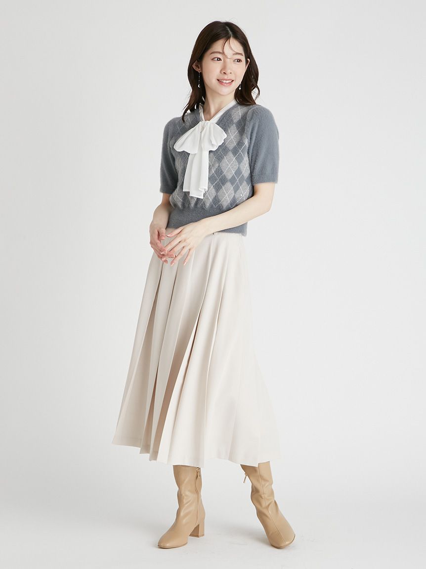 ボウタイリボンアーガイルニットプルオーバー(ニットプル