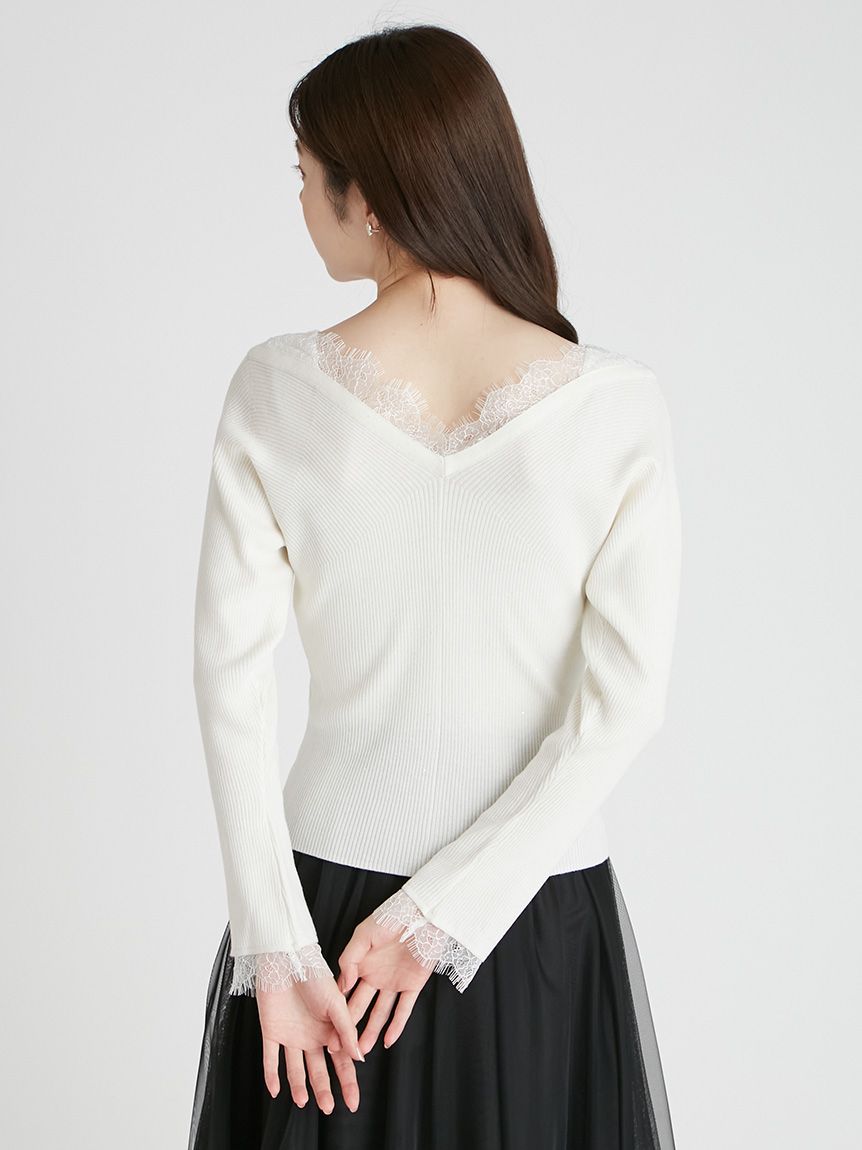 レーストリムニットプルオーバー(ニットプルオーバー)｜TOPS