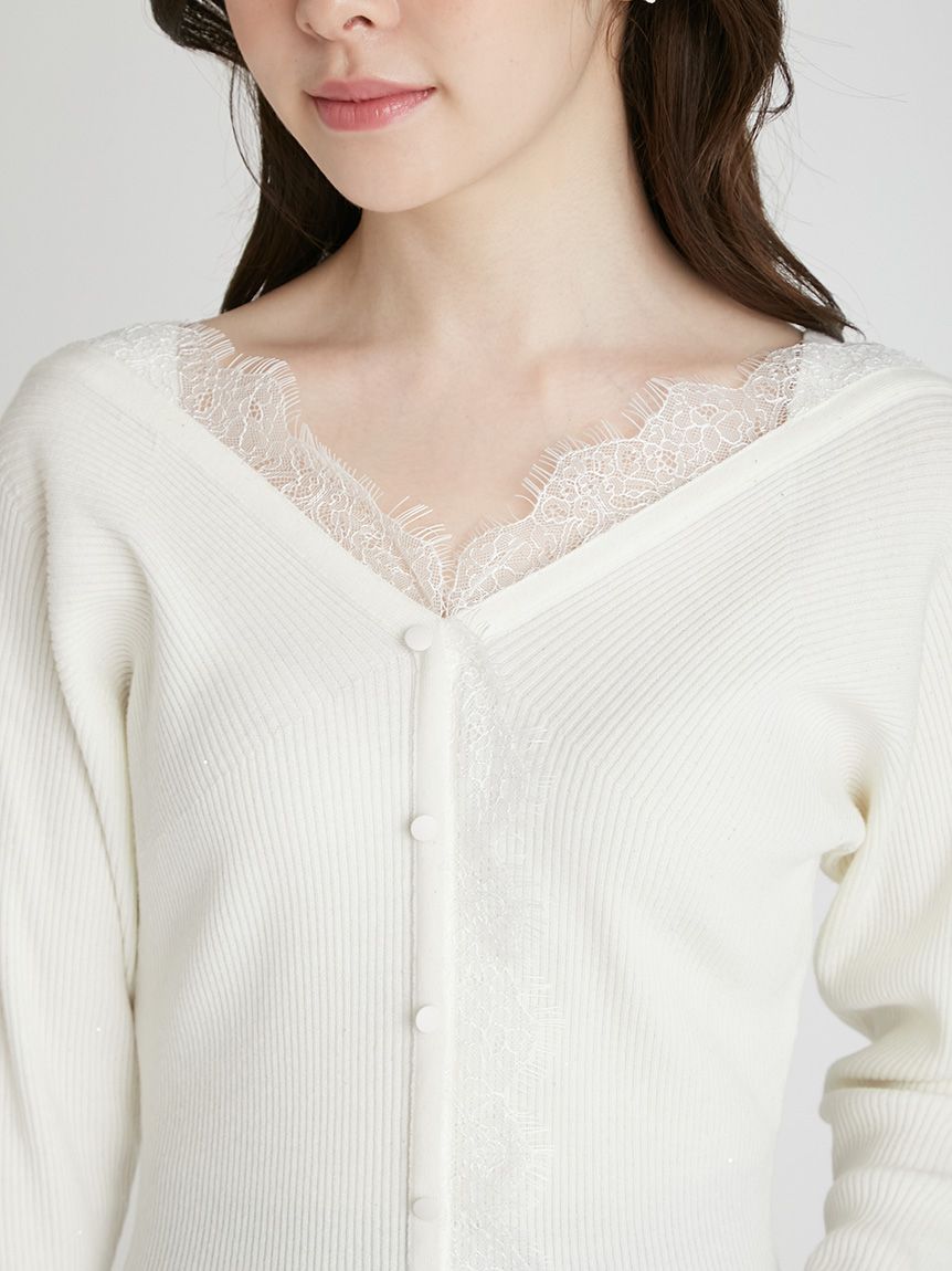 レーストリムニットプルオーバー(ニットプルオーバー)｜TOPS