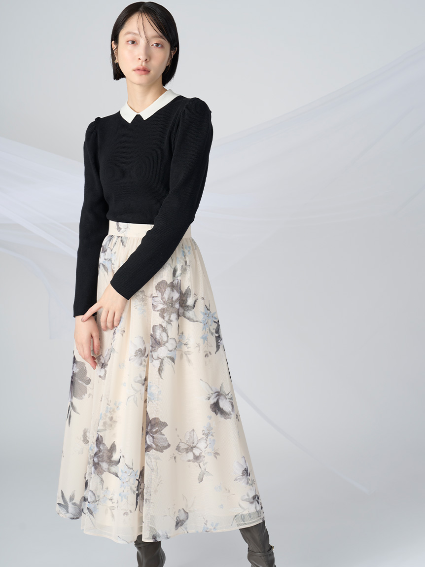 カシミア混襟付きニット(ニットプルオーバー)｜TOPS（トップス