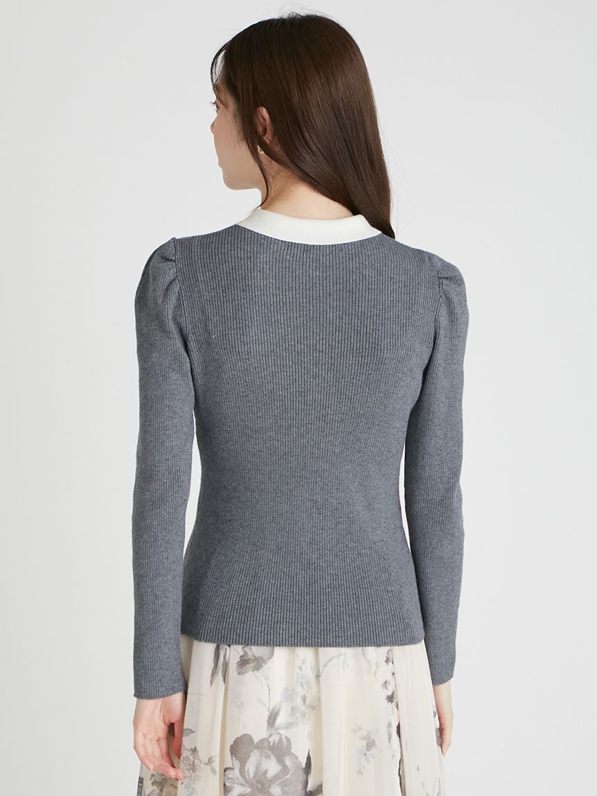 カシミア混襟付きニット(ニットプルオーバー)｜TOPS（トップス