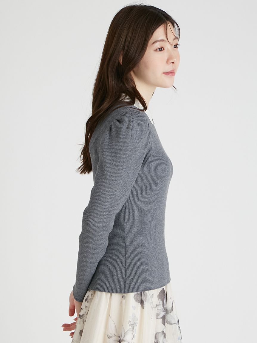カシミア混襟付きニット(ニットプルオーバー)｜TOPS（トップス