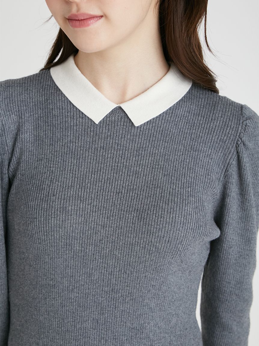 カシミア混襟付きニット(ニットプルオーバー)｜TOPS（トップス