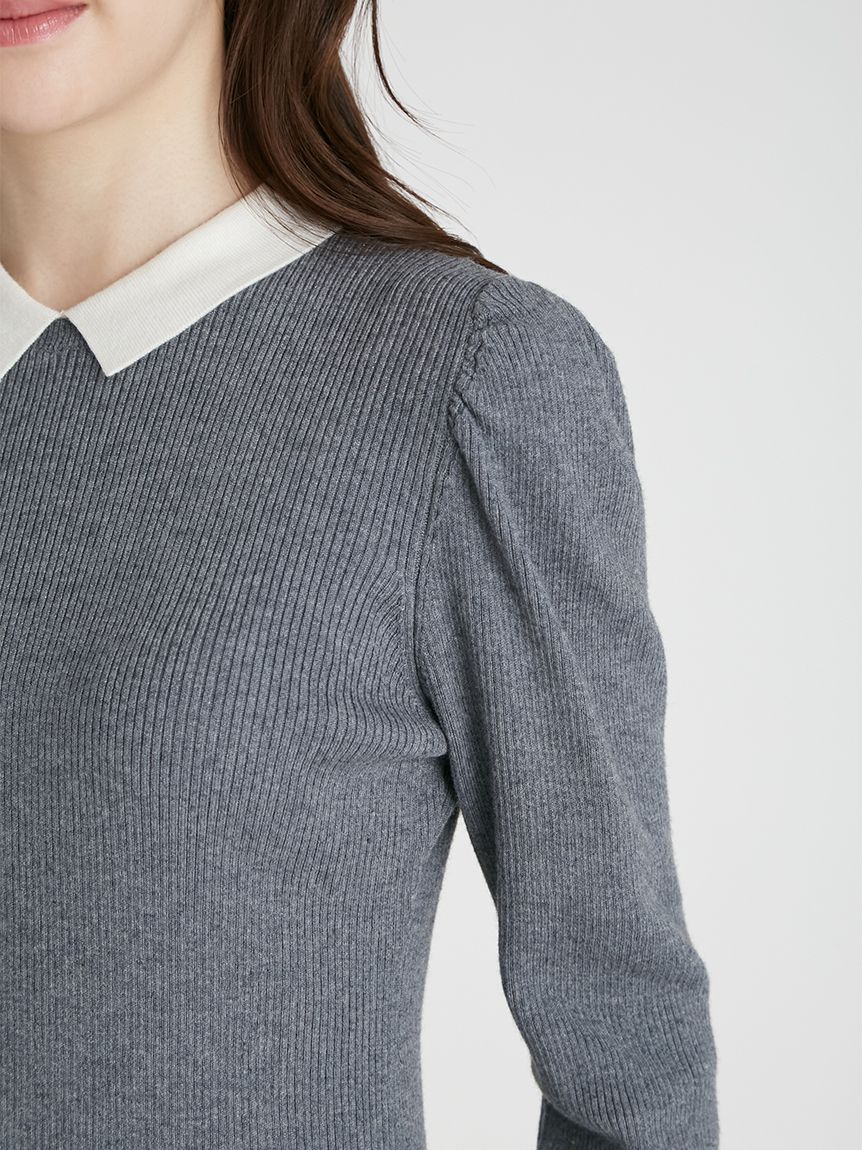 カシミア混襟付きニット(ニットプルオーバー)｜TOPS（トップス