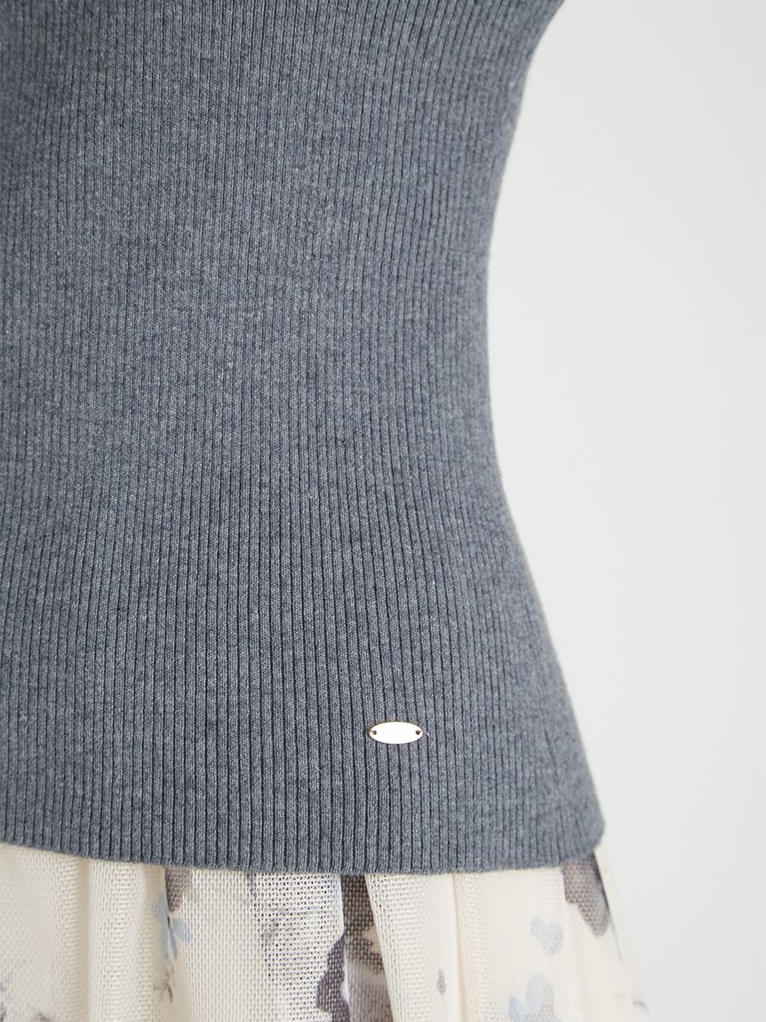 カシミア混襟付きニット(ニットプルオーバー)｜TOPS（トップス