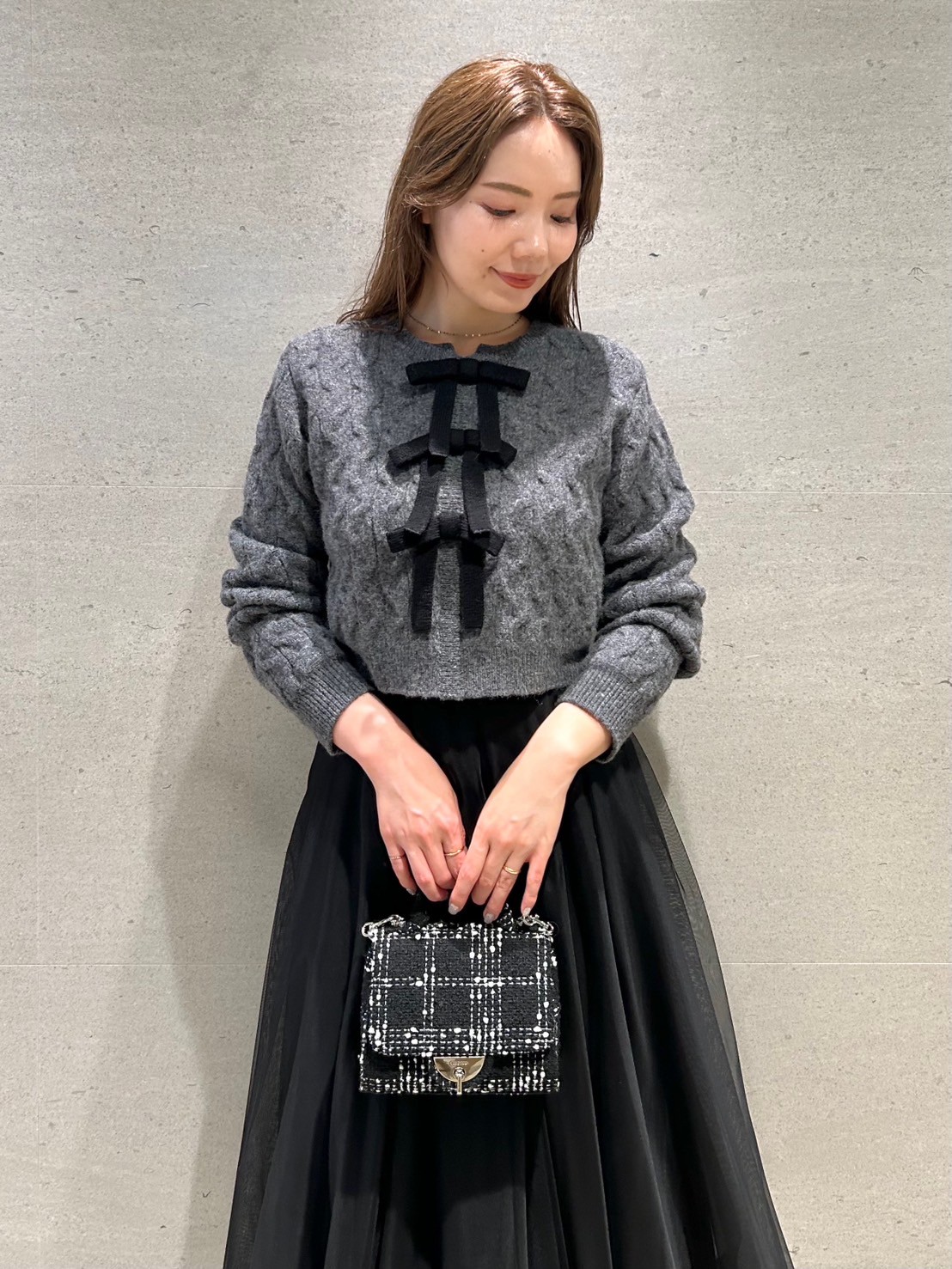 リボンモチーフケーブルニットプルオーバー(ニットプルオーバー